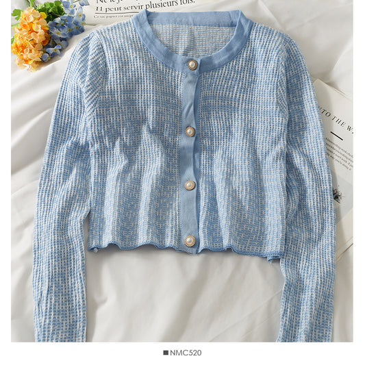 Pull à carreaux à simple boutonnage et col rond vintage coréen 2030
