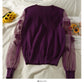 Pull à manches longues en maille cousue en trois dimensions avec motif papillon pour femme 2049