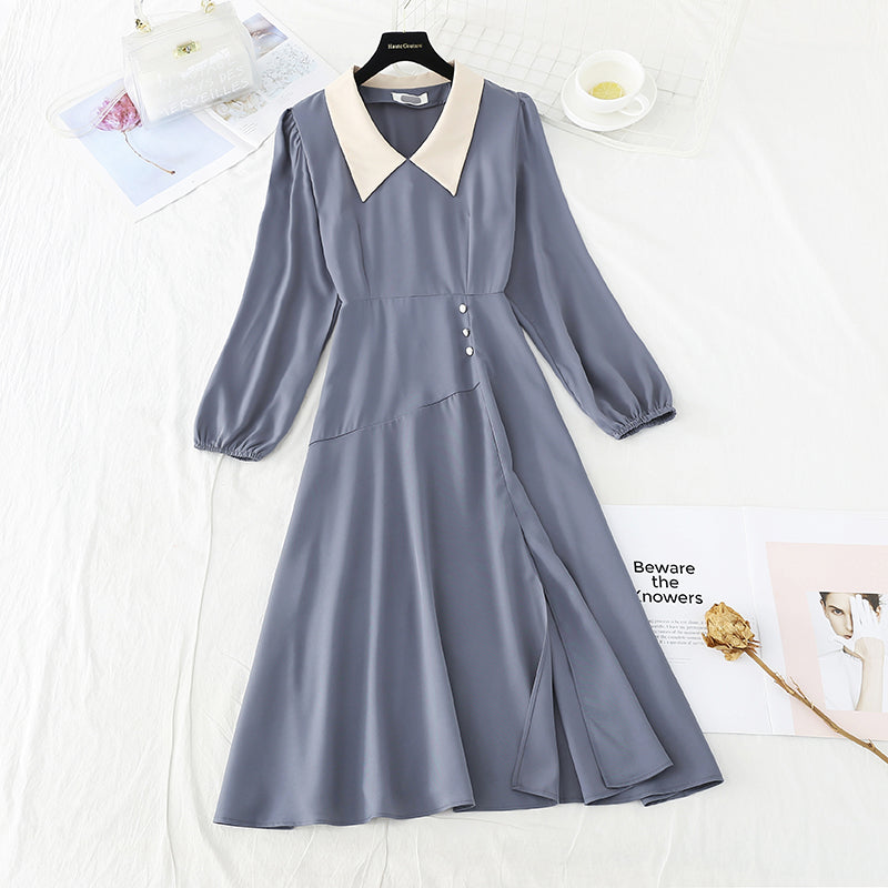 Narrow waist and slim temperament French retro care machine split skirt  2391