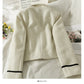 Striped tweed Lapel Blazer women's versatile single breasted long sleeved coat  2094