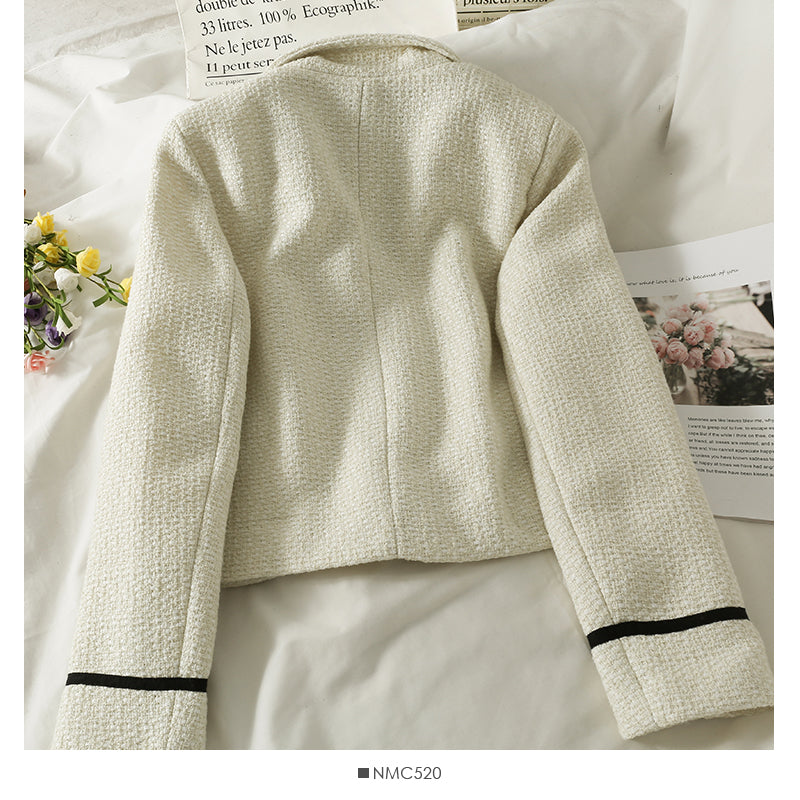 Striped tweed Lapel Blazer women's versatile single breasted long sleeved coat  2094