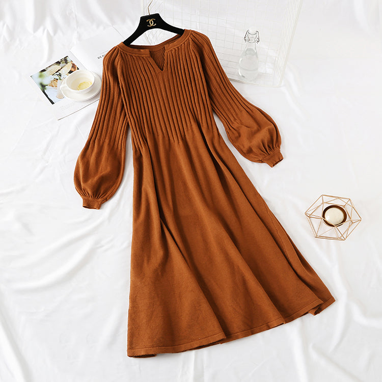 Women's net red long sleeve bottomed knitted dress  2138