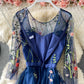 Robe de banquet mi-longue slim à lacets en maille avec broderie 3162