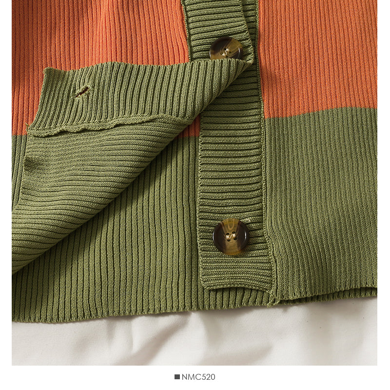 Pull coupe slim à simple boutonnage et col bas avec contraste de couleurs élégant 2070