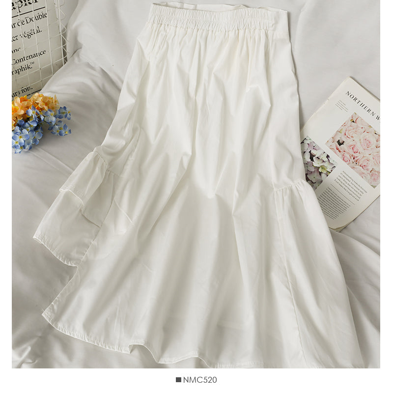 Korean irregular stitching versatile solid medium length A-line skirt  2610