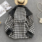 Diamond stitching contrast coat women's waist lace up design feeling high waist and thin  1487