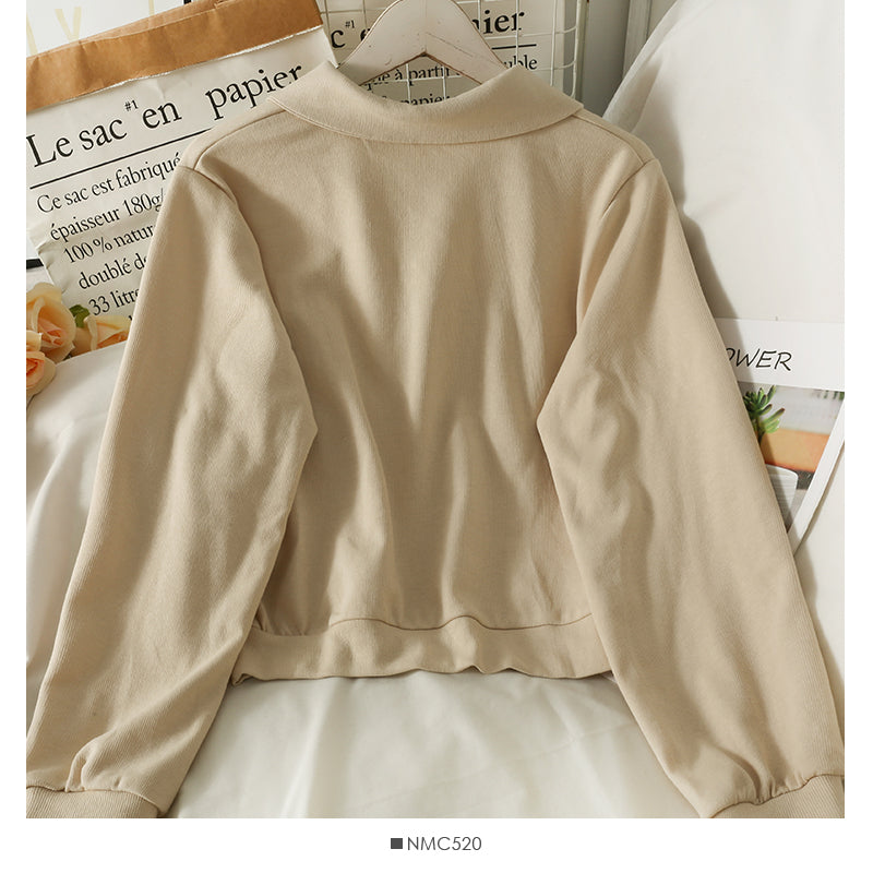 Pull à manches longues polyvalent court pour femme d'automne 1875