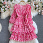 Robe à volants teintée en halo rose à col rond 3112