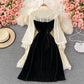 Robe en velours côtelé à col montant et coutures en dentelle 3262