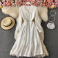 Women's dress with narrow waist and solid color bubble sleeve lace  3420