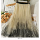 Printed high waist thin mesh pleated skirt  2609
