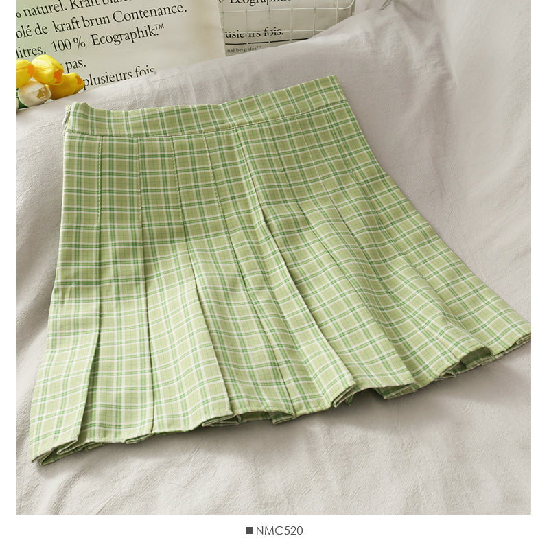 Small fresh Plaid pleated skirt women's sweet college style  2633