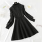 Knit wool skirt over knee Lace Panel with long skirt inside  2243