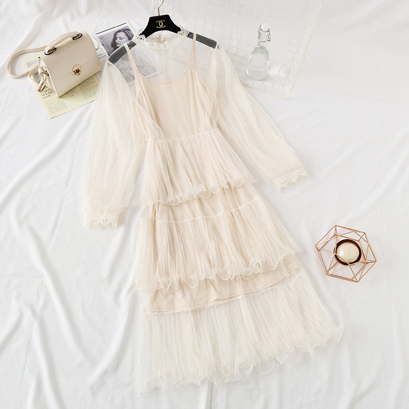 Lace mesh wave cake dress  2471