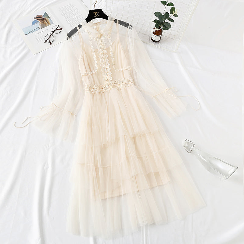 French minority retro doll skirt heavy industry lace mesh cake dress female  2468