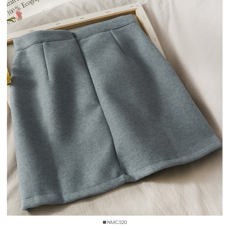 Sweet wind rose embroidered high waist thin woolen A-shaped skirt  2668