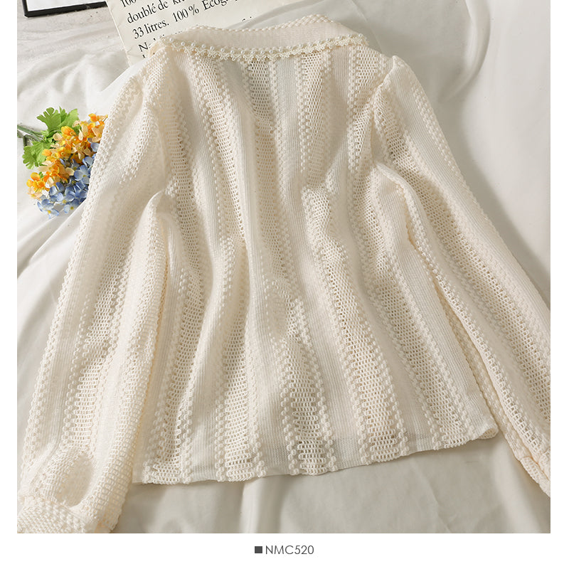 Micro transparent single breasted cardigan long sleeve top women's new style  2106