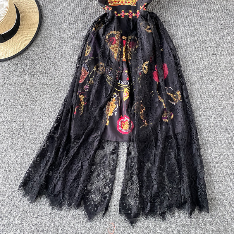Robe vintage en dentelle à col montant de style familier léger Hepburn 3038