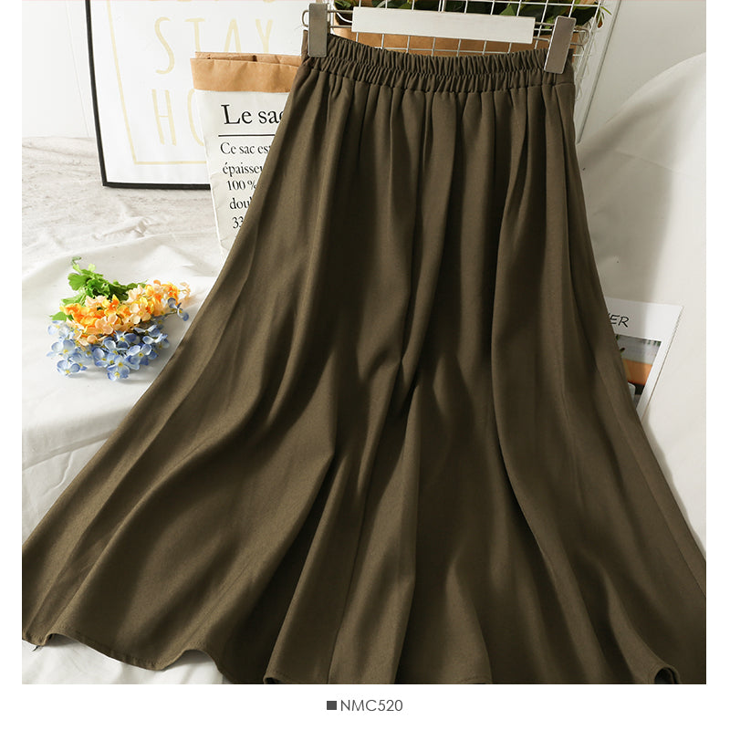 Jupe mi-longue plissée rétro taille haute pour femme 2541