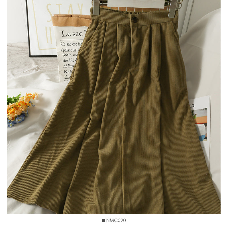 Hong Kong style retro high waist medium length casual A-line skirt  2574