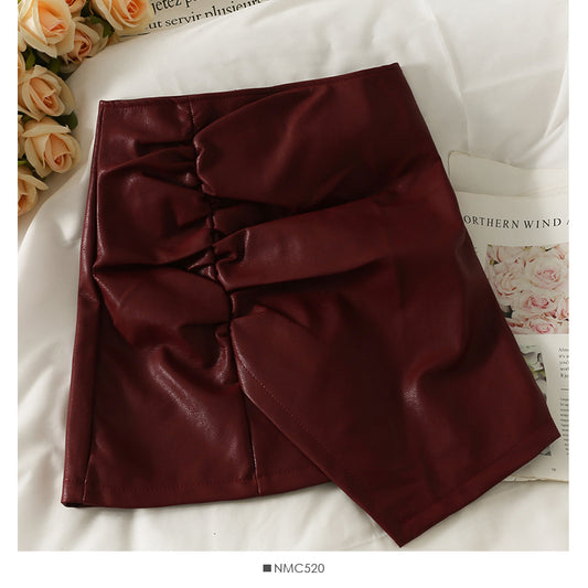 Jupe plissée taille haute irrégulière rétro coréenne 2576