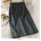Korean retro split mid length leopard pattern versatile skirt  2635