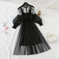 French retro skirt autumn mesh suspender skirt set  2132