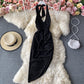 Hollow out backless sexy hanging neck V-neck dress  2759
