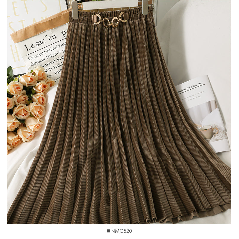 Korean Vintage golden velvet elastic waist thin skirt  2607