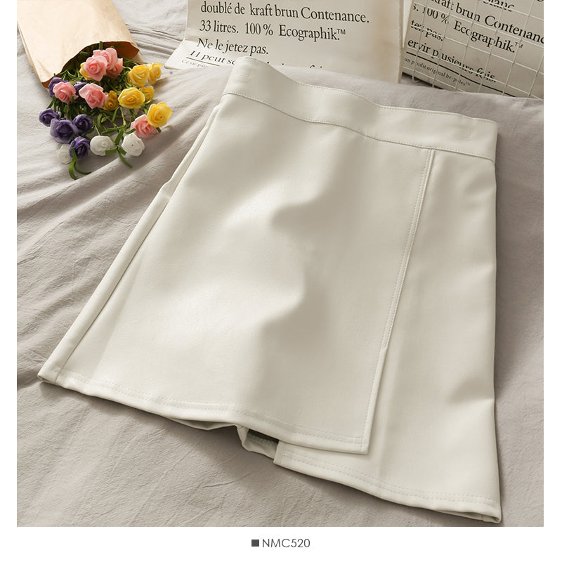 Jupe portefeuille taille haute polyvalente de couleur unie irrégulière 2536