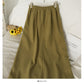 Hong Kong style retro elastic waist thin medium length split skirt  2628