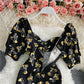 Robe portefeuille à imprimé floral, dos nu, col carré, manches bouffantes, queue de poisson, 2955