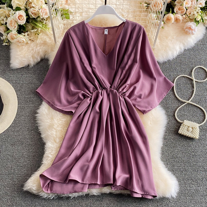 Robe courte polyvalente à taille rajeunissante unie 3188