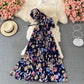 Robe fleurie en mousseline plissée à taille volantée 2972