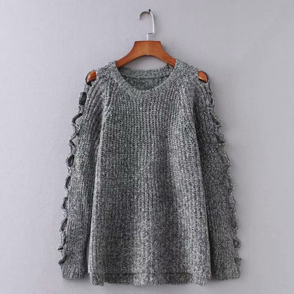 Nouveau pull d'automne et d'hiver creux de couleur unie pull ample épaissi et pull 1373