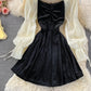 Robe bouffante en velours à col carré et taille haute 3372