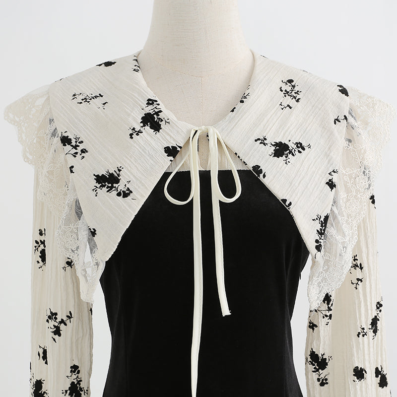 New style temperament small black dress early autumn fashion golden velvet dress  2237