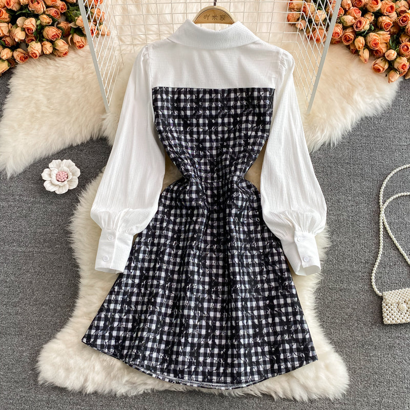 Robe patchwork à col chemise et découpe sur la poitrine, nouvelle conception 3119