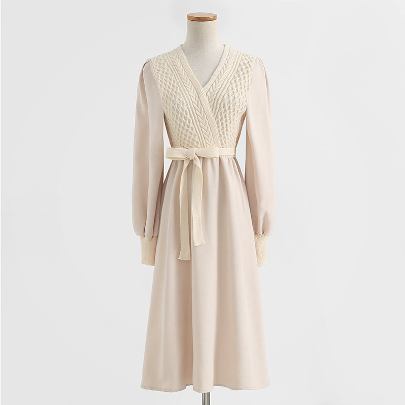 Premium lace up wool dress with bottom skirt  2332