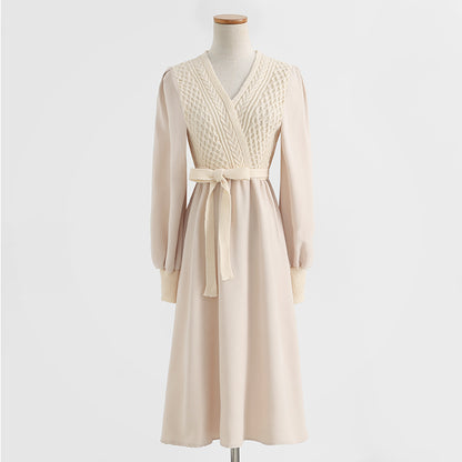 Premium lace up wool dress with bottom skirt  2332