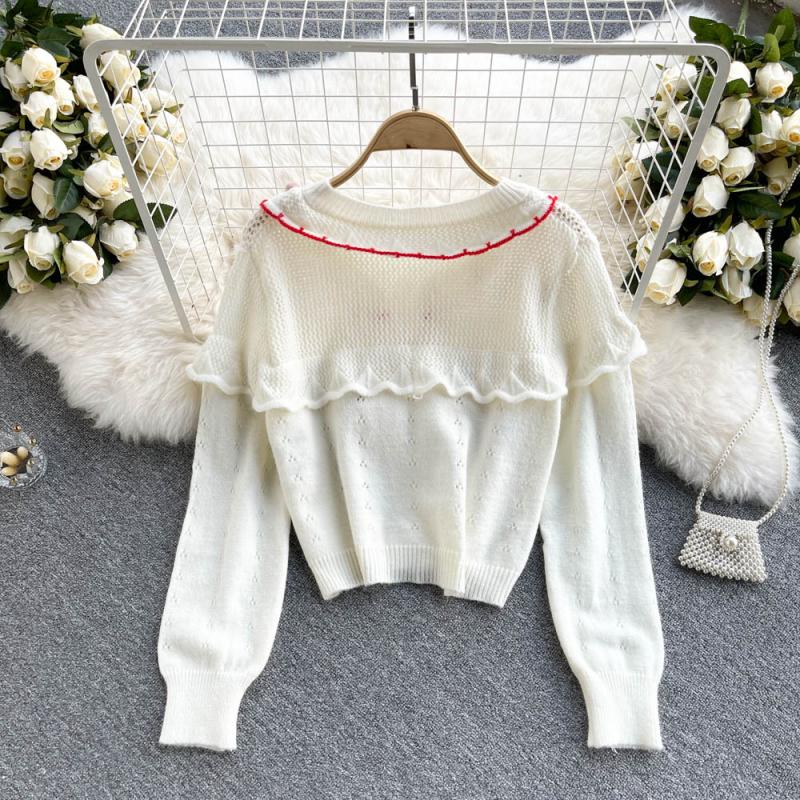 Pull à motif creux cerise 1607