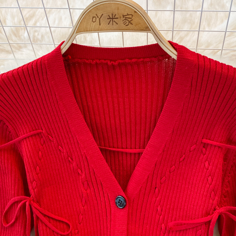 Robe en tricot à col en V de célébrité de la mode 3380