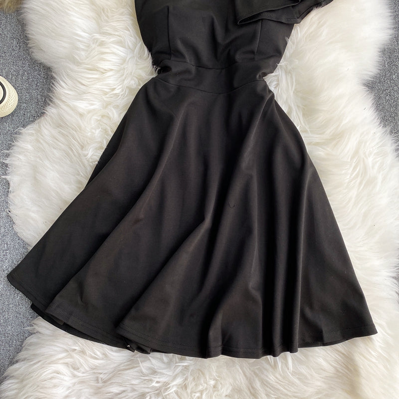 Off shoulder Hepburn lotus leaf dress  2732