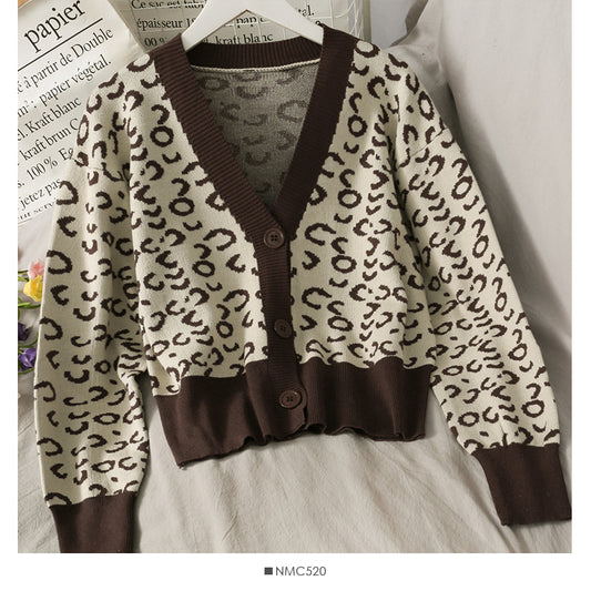 Cardigan à trois boutons en léopard assorti aux couleurs rétro coréennes pour femme, pull 1947