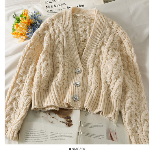Pull cardigan à manches longues à trois boutons pour femme 1913