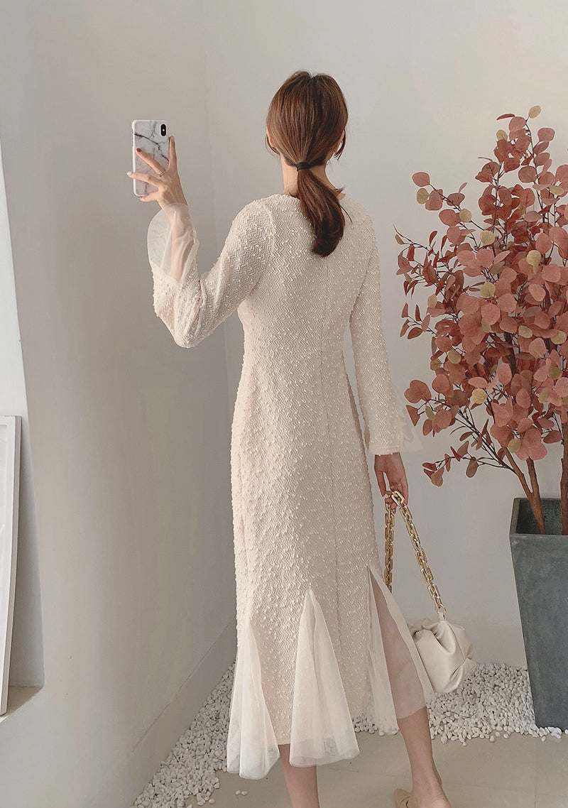 New women's dress with waist closed to show thin temperament French mesh super fairy fishtail  2130