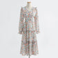 Gentle style, thin floral skirt, V-neck Chiffon Ruffle Skirt  2211