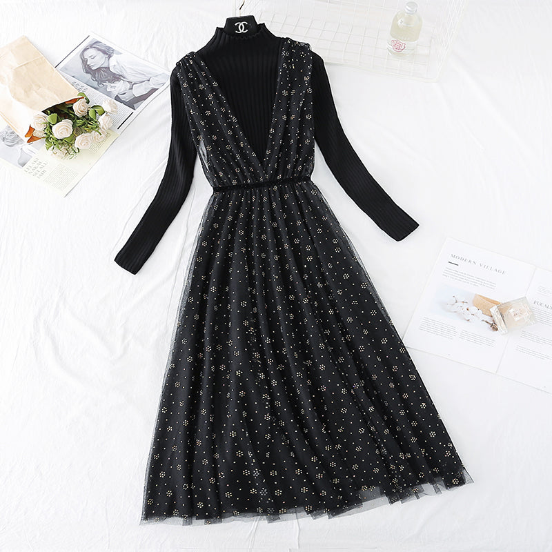 New sweater over knee mesh celebrity small fragrance suit long skirt  2398