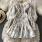 Slim Chiffon pleated floral Ruffle long sleeved dress for women  2727