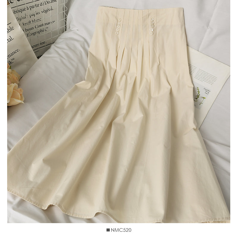 New pleated high waist thin medium length solid skirt  2639